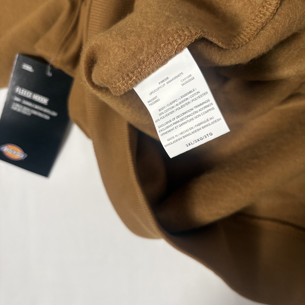 Dickies Men's Pullover Fleece Hoodie Brown Size 3XL Big & Tall Workwear NWT - Picture 7 of 9